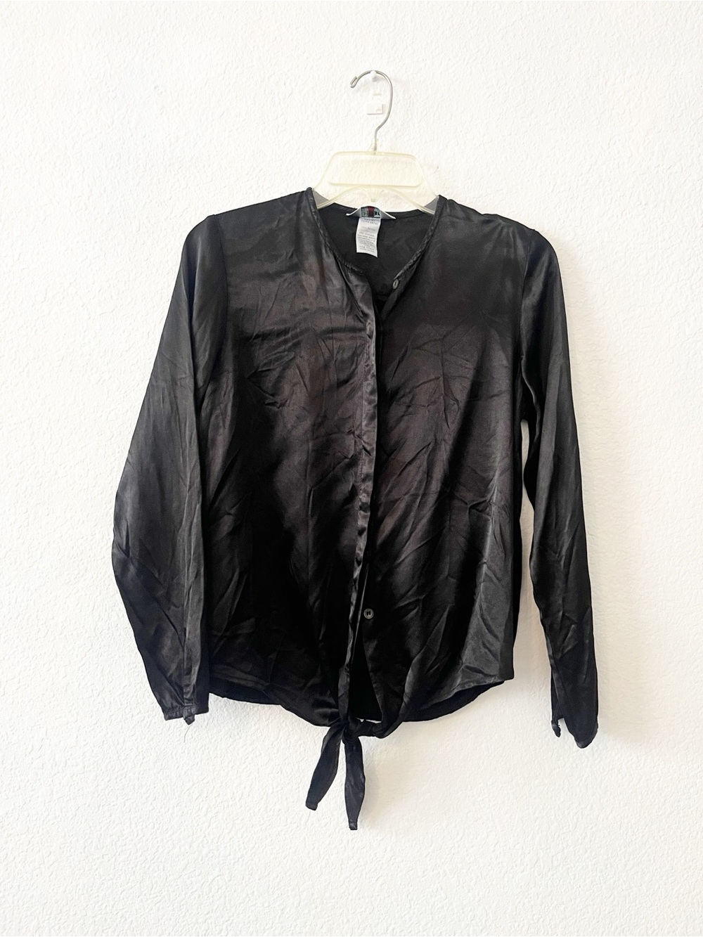 Hard Tail Forever Satin Tie Front Blouse Black Small